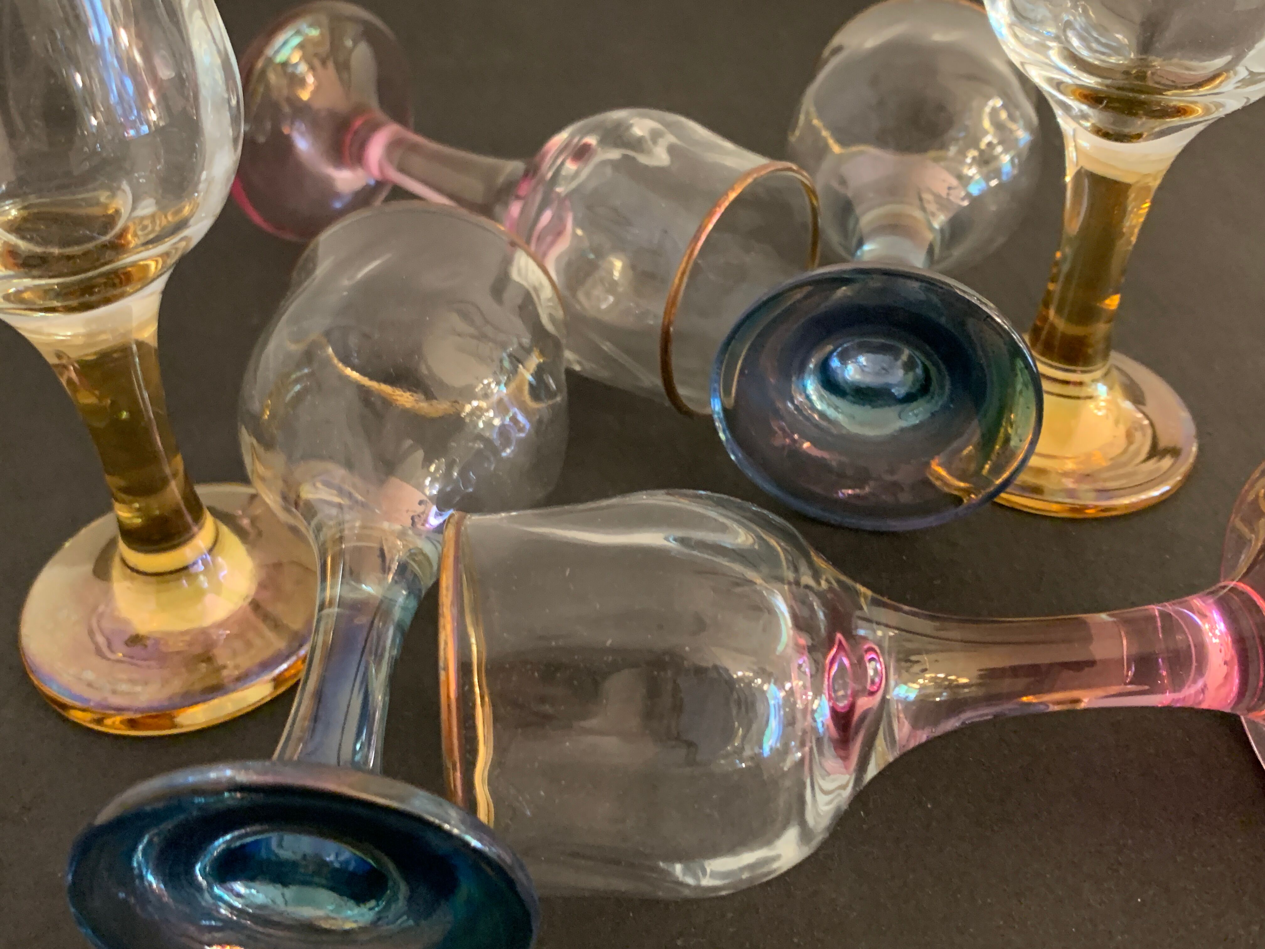 6 verres à digestif soufflés verrerie italienne Venise, Murano, A. Dal Borgo