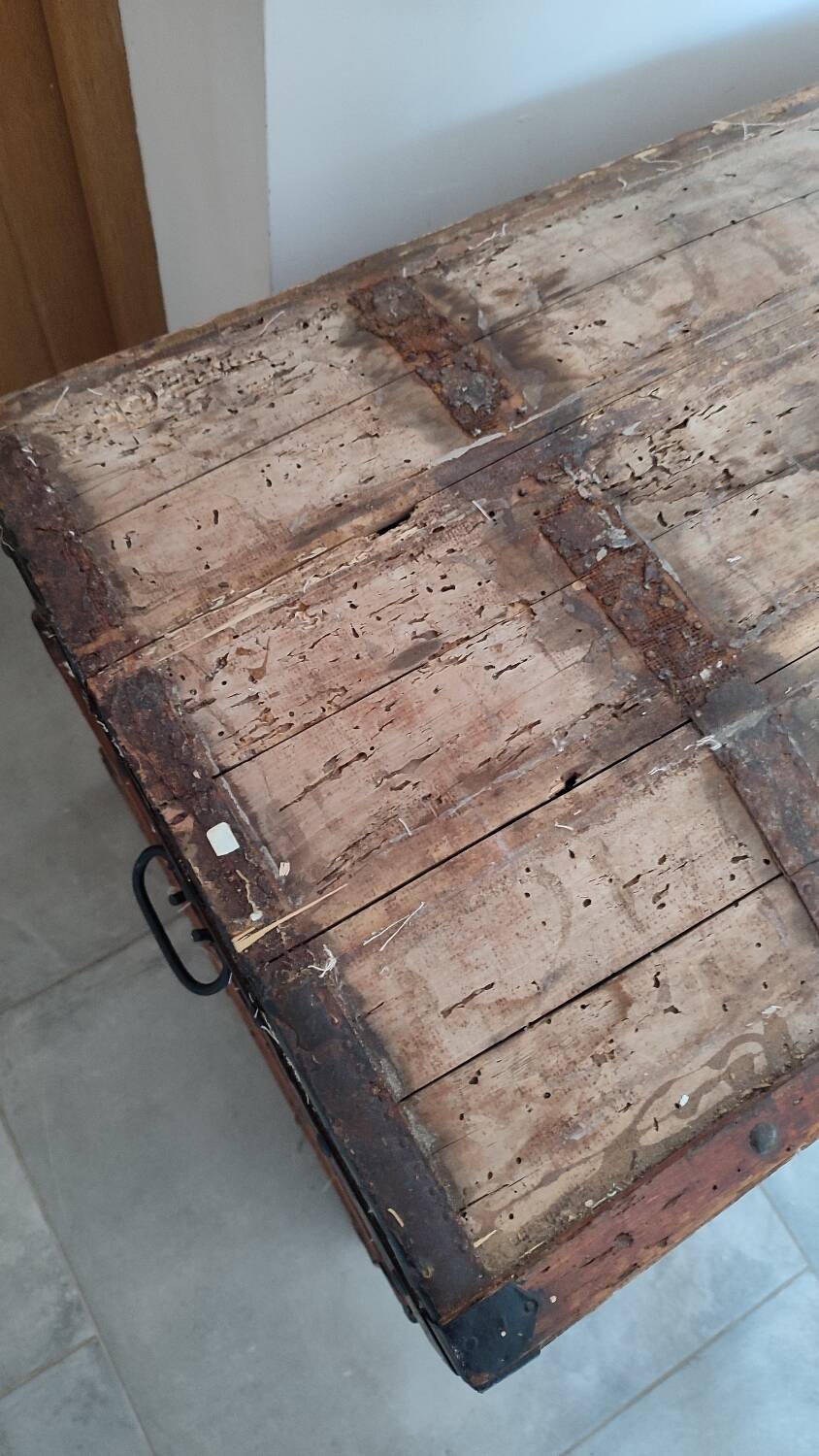 Grande malle en bois bombée