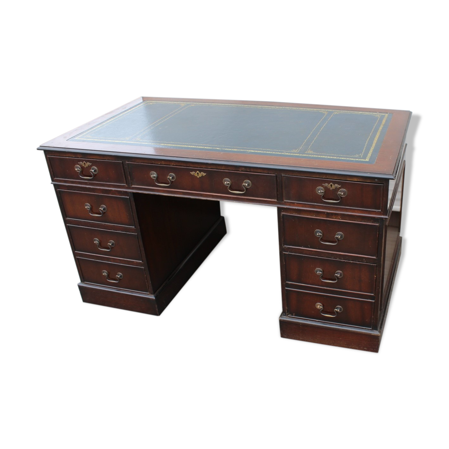 Mhogany desk with blue leather - in 3 x parts