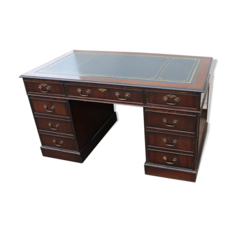 Mhogany desk with blue leather - in 3 x parts