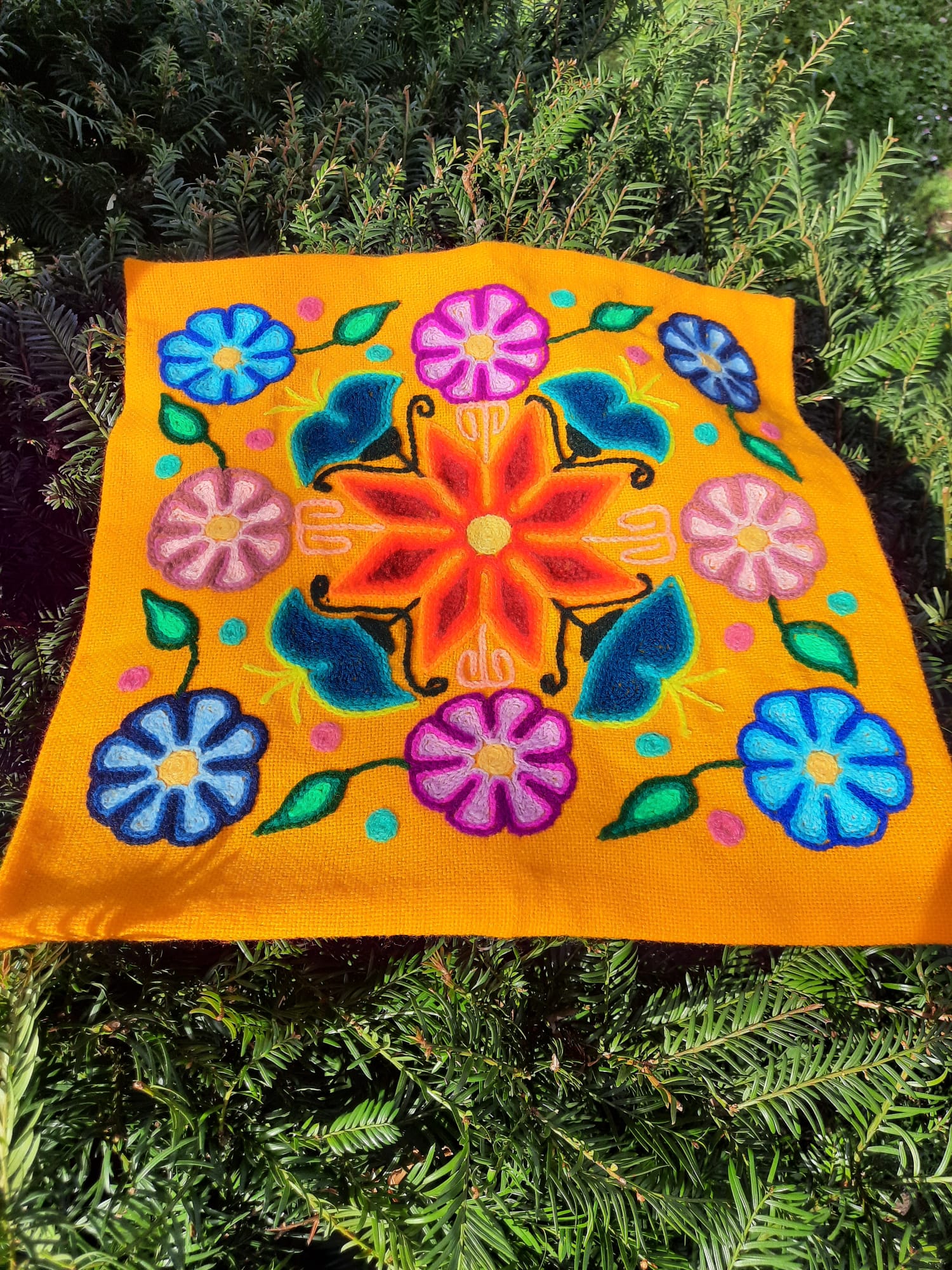 Yellow Peruvian cushion cover
