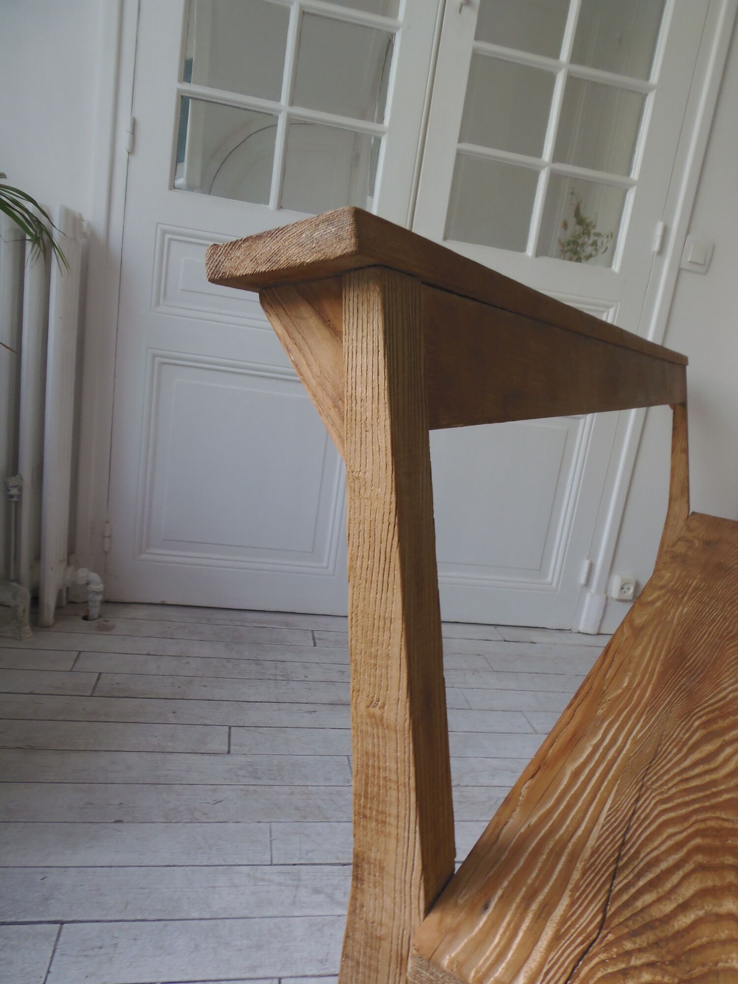 Church pew, pitchpin bed with a light oak waxed finish.