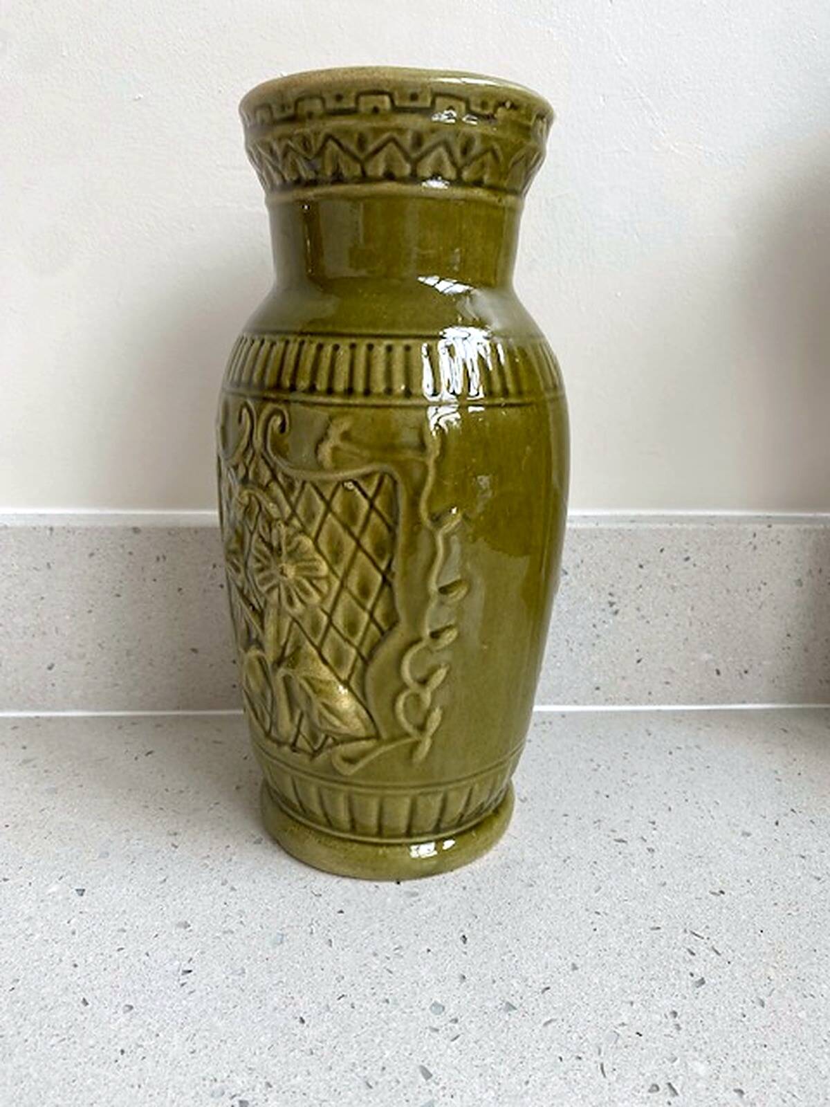Vintage olive green glazed ceramic vase