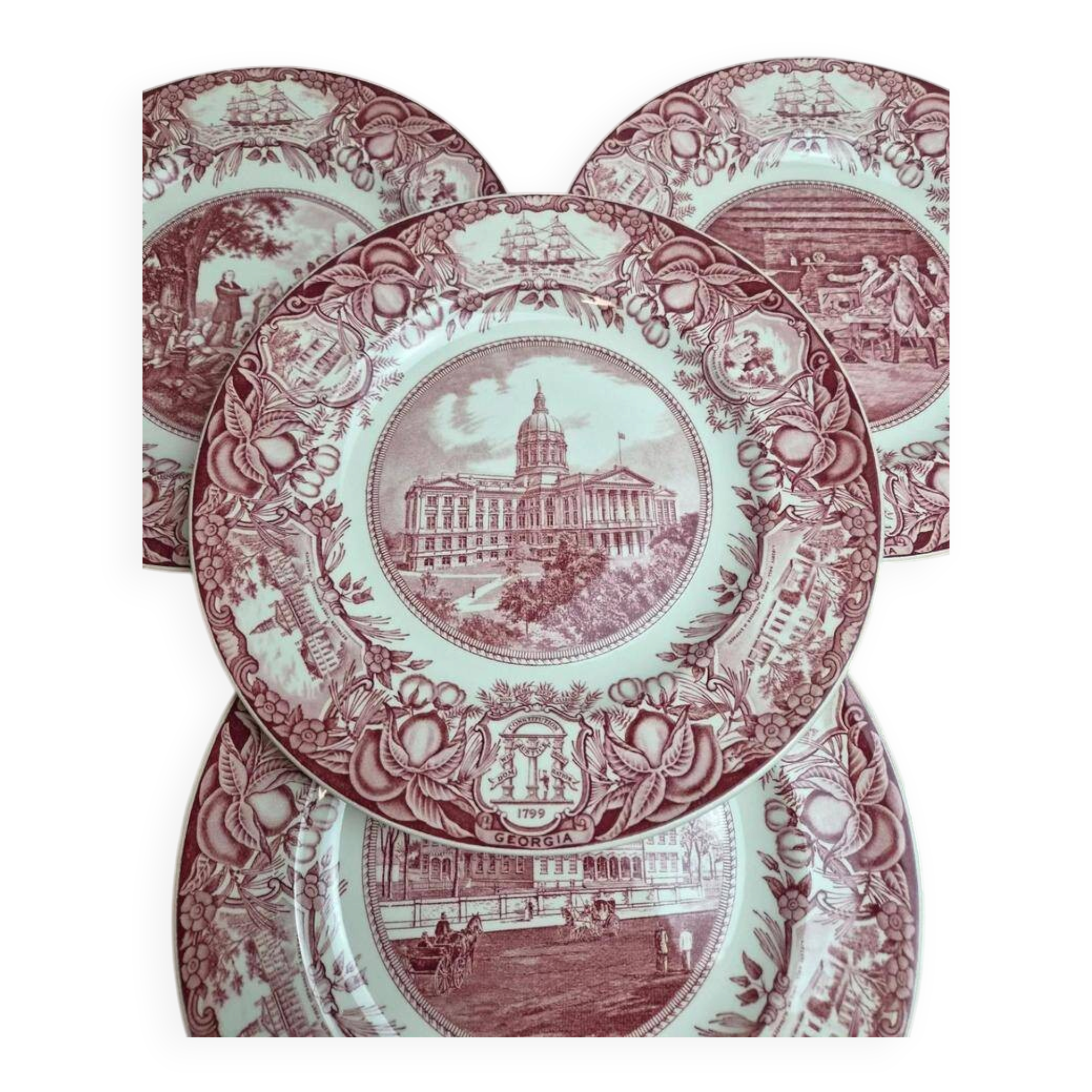 Set of 4 Wedgwood Georgia Historical Plates Mulberry England vintage