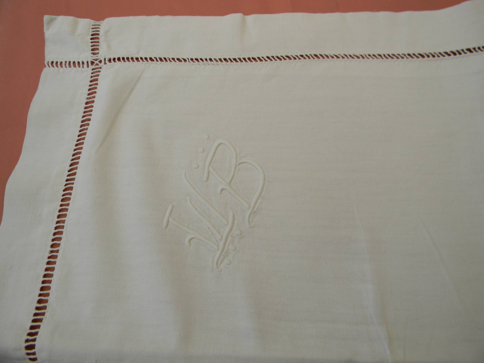 Pair of old ladder days pillowcases. WB monogram.