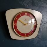 Clock formica vintage wall clock silent trapeze "Jaz yellow red"