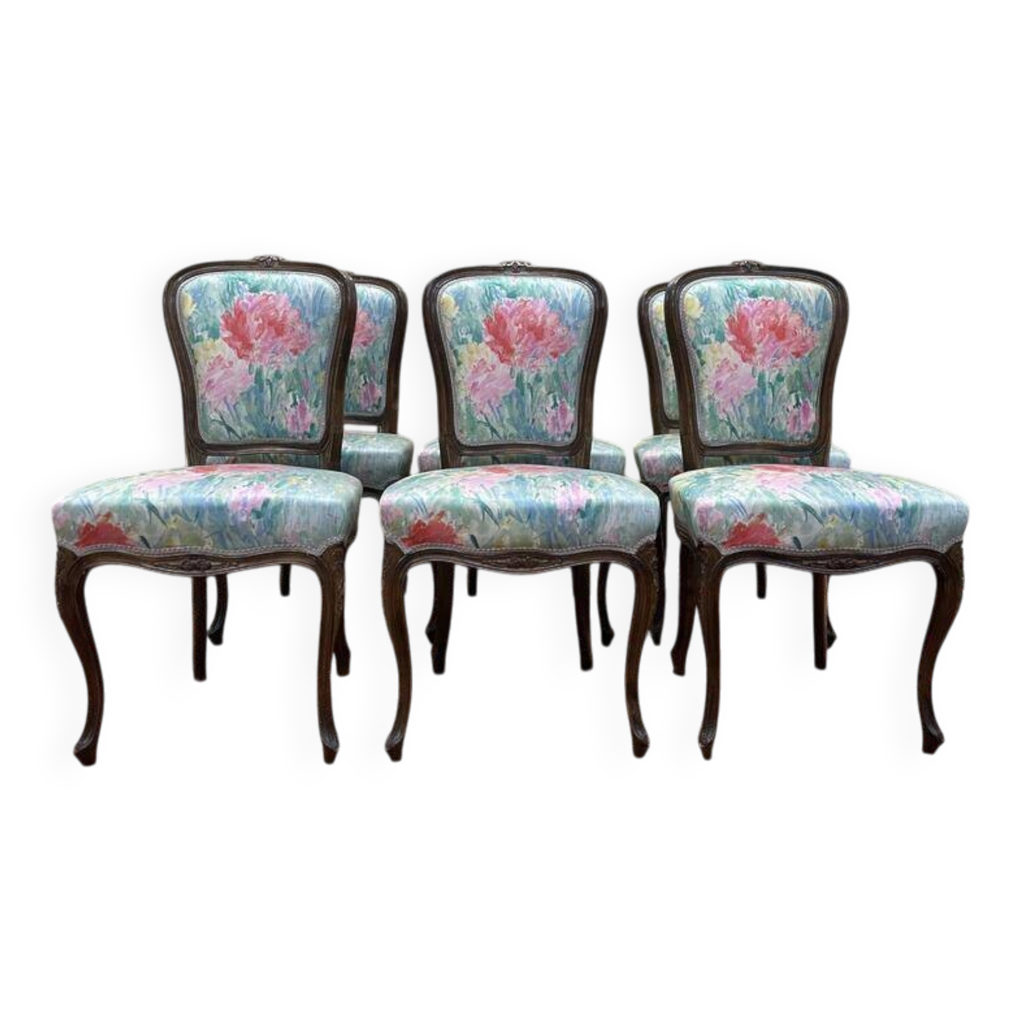 Suite de 6 chaises Louis Philippe à Rossi fleuri