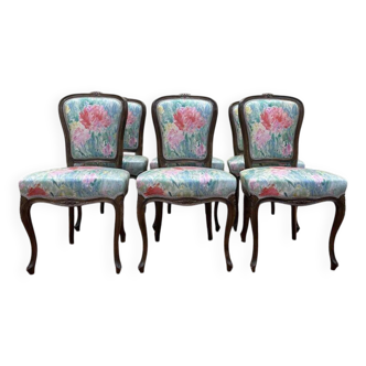 Suite de 6 chaises Louis Philippe à Rossi fleuri