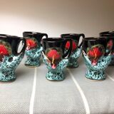 Old coquetiers signed Vallauris Turquoise and Red