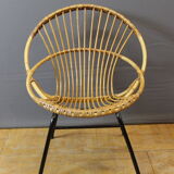 Living room in rattan and black lacquered iron by Rohe Noordwole circa 1950