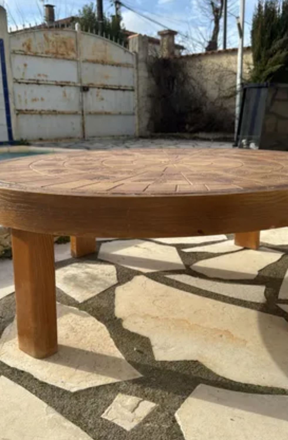 Vintage oval coffee table "Herbier" ceramic 70s