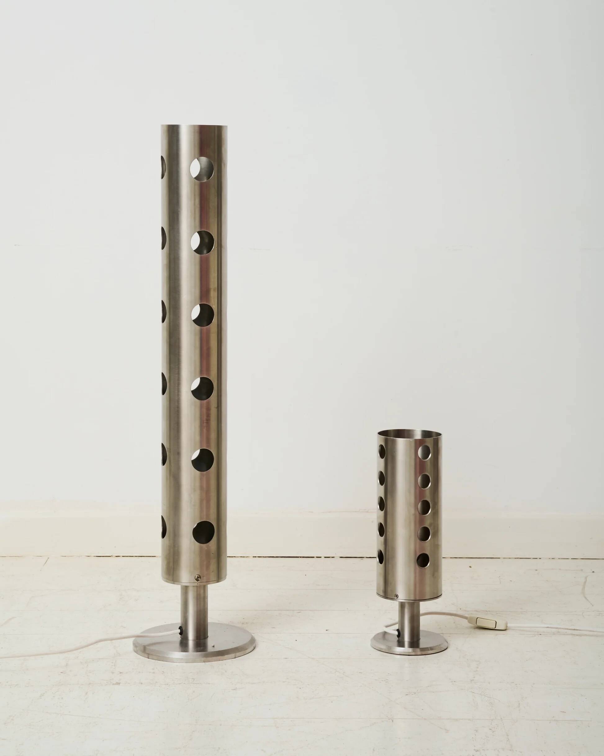 XXL table lamp in brushed perforated aluminium, 1980-1990s