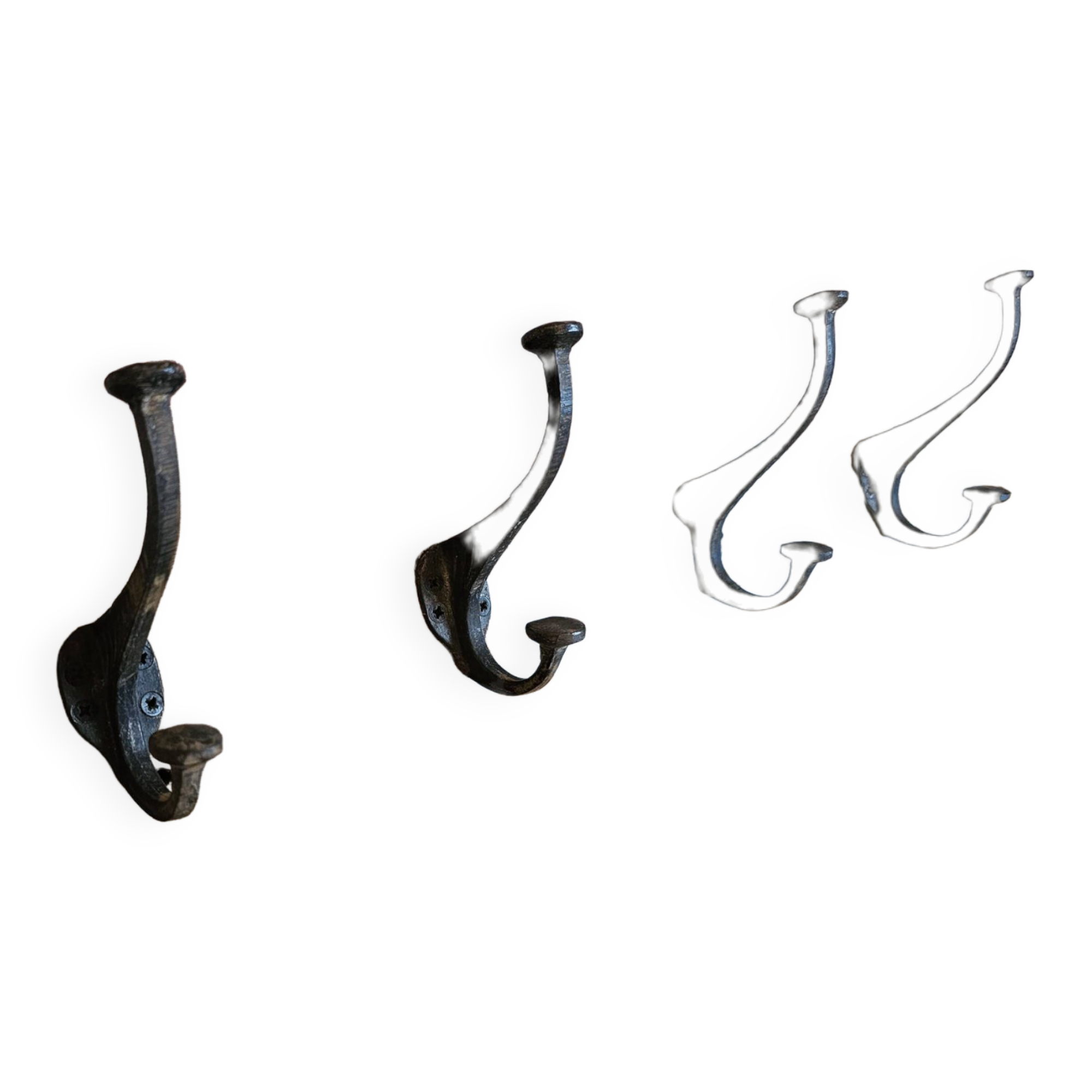 Solid teak coat hook with 4 double cast iron hooks