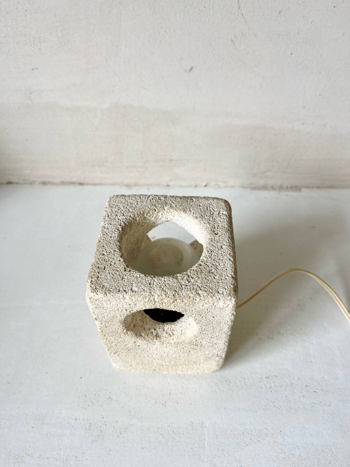Brutalist stone sculpture lamp