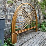 Rattan and leather headboard 140cm vintage 1970