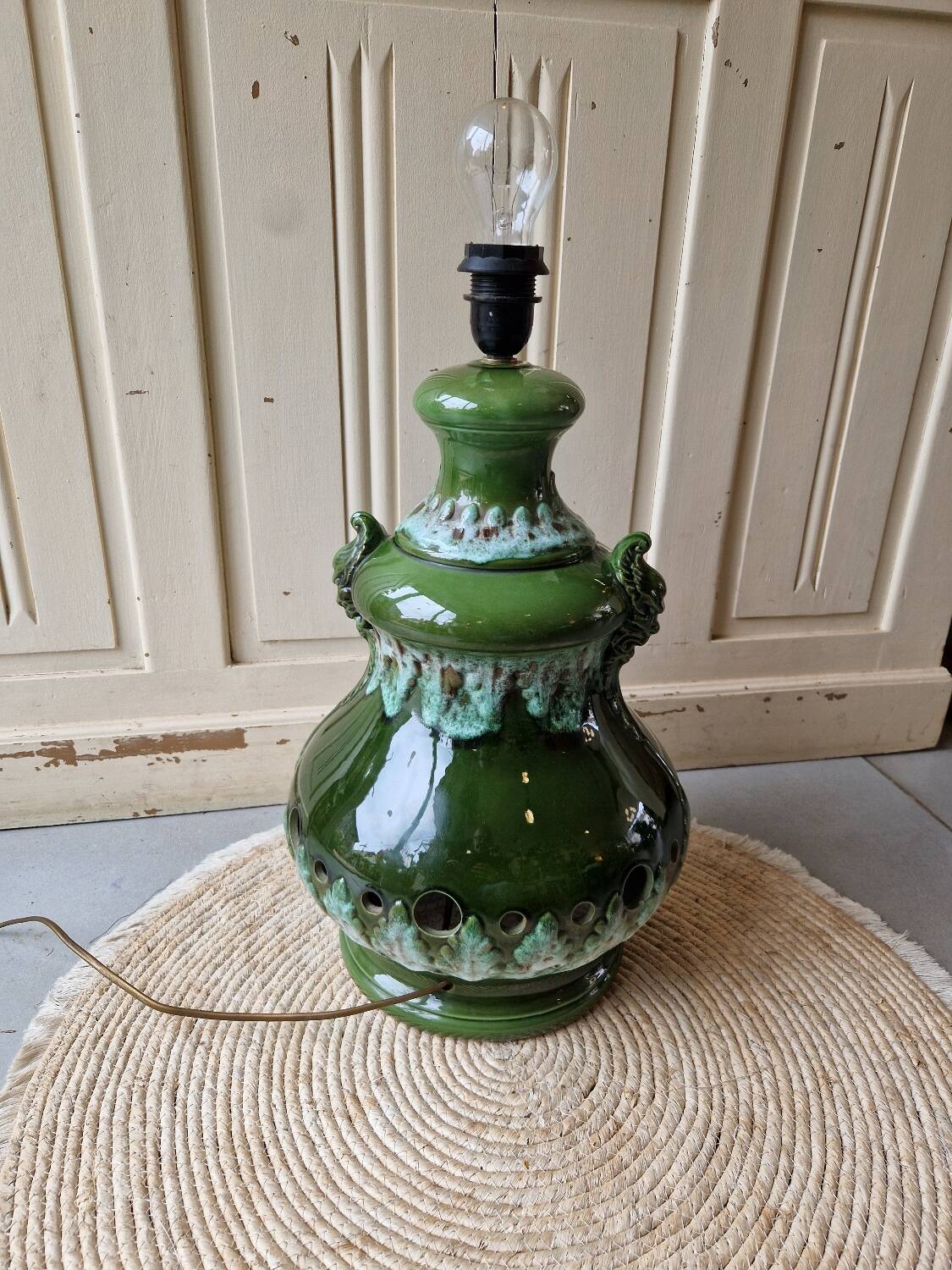 Vintage 1960s green toned ceramic lamp