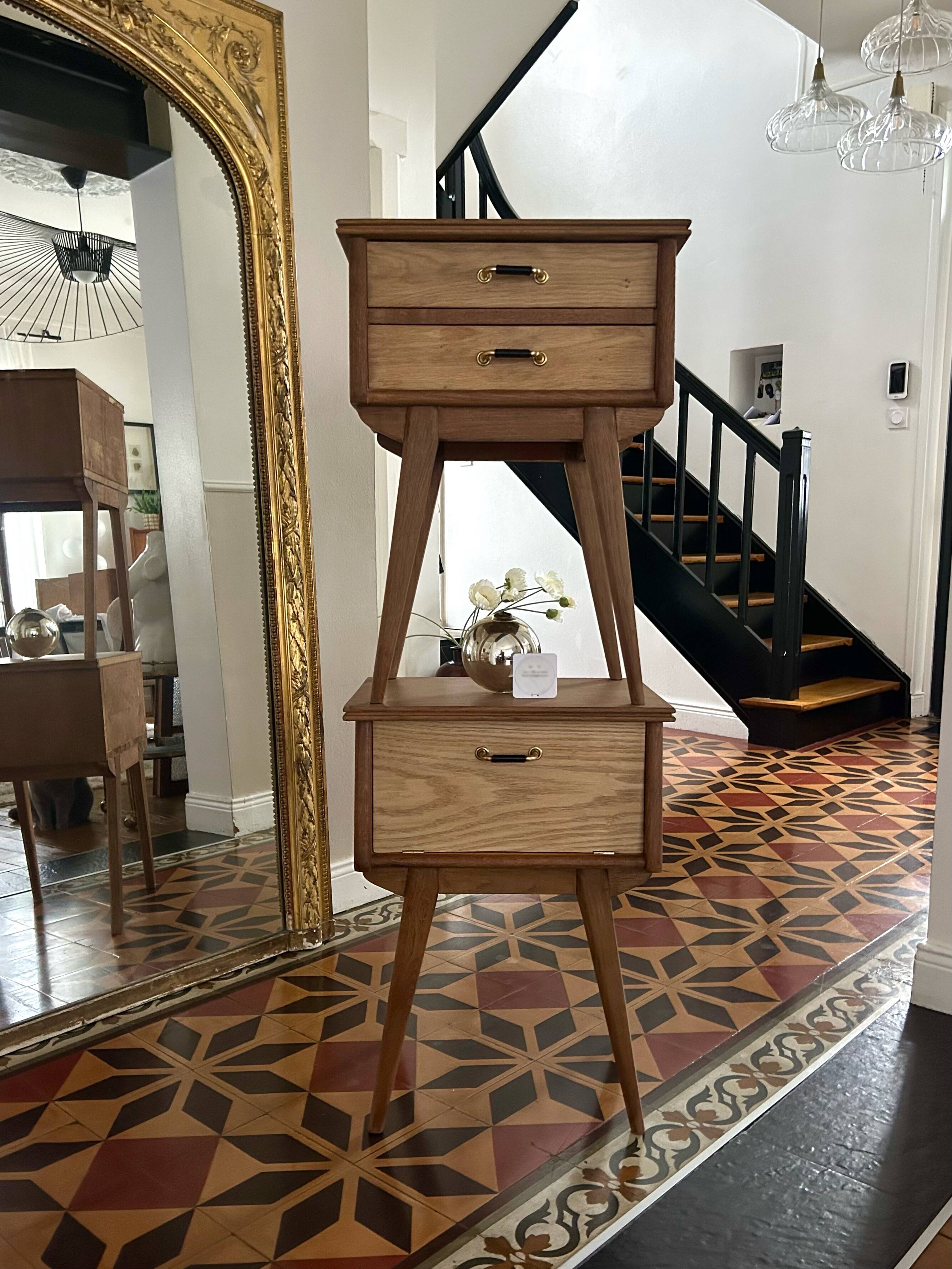 1950s bedside tables in solid oak