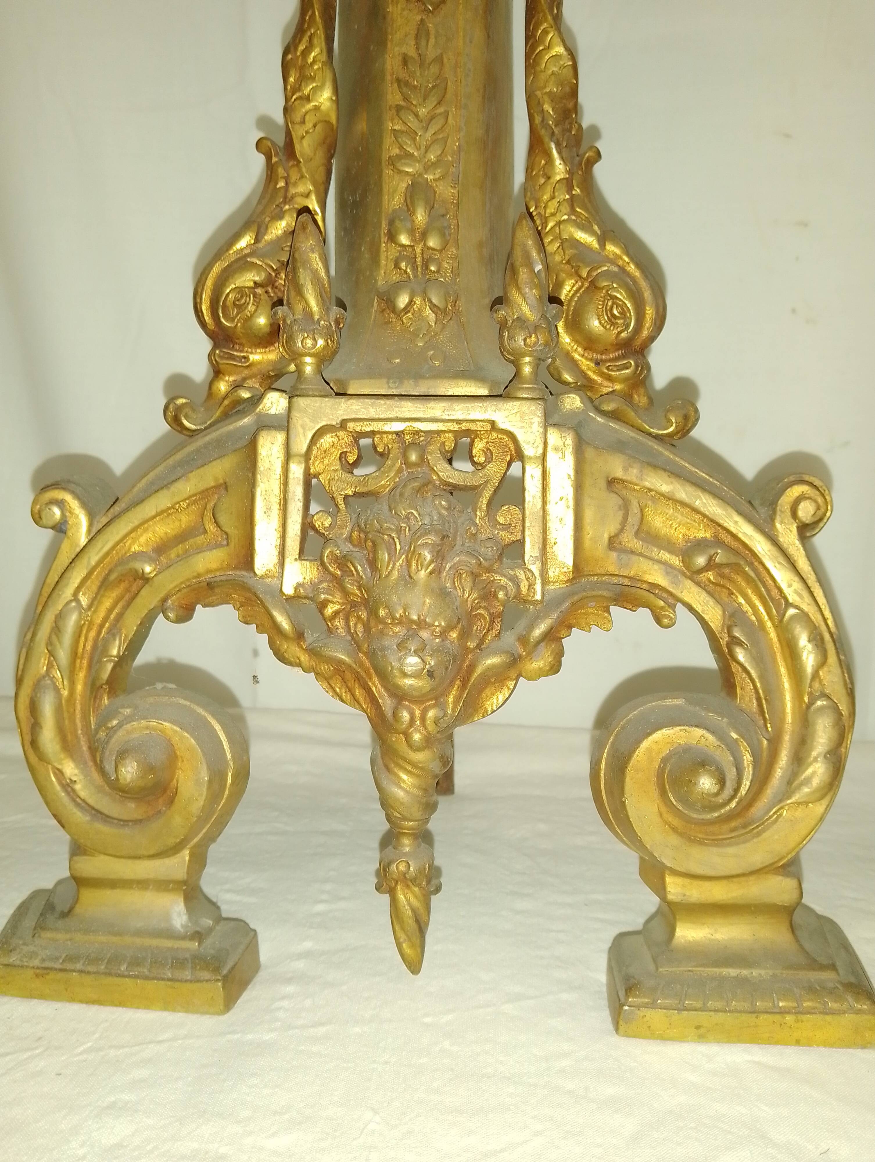 2 Bronze Fireplace Andirons 19th Century