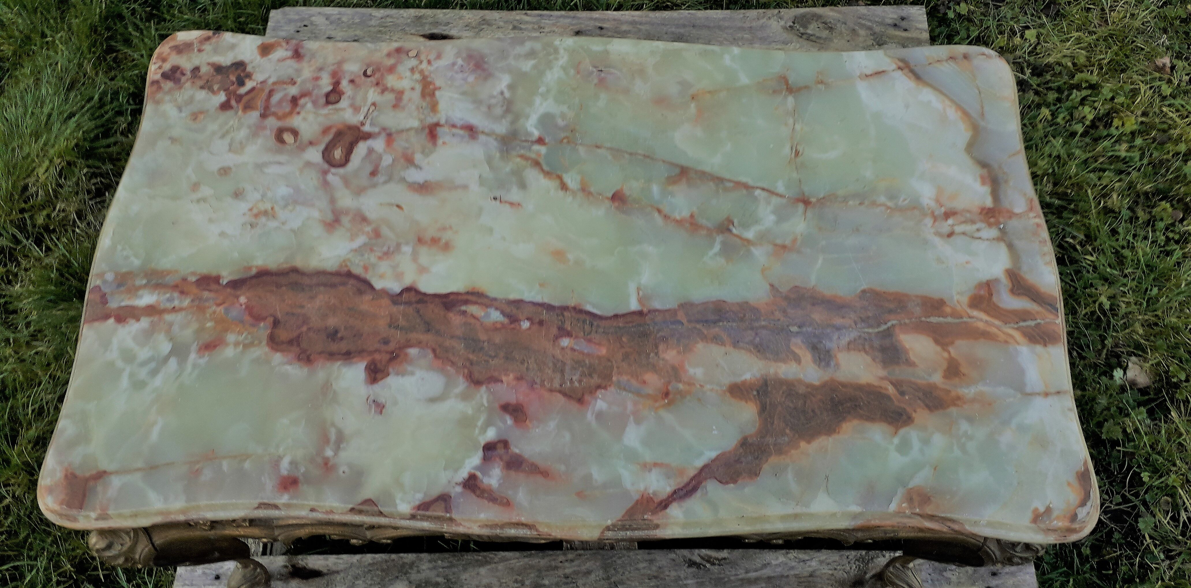 Brass and green marble coffee table