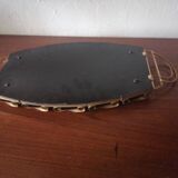 Plateau repas laiton miroir deco fleurs 1930 1960