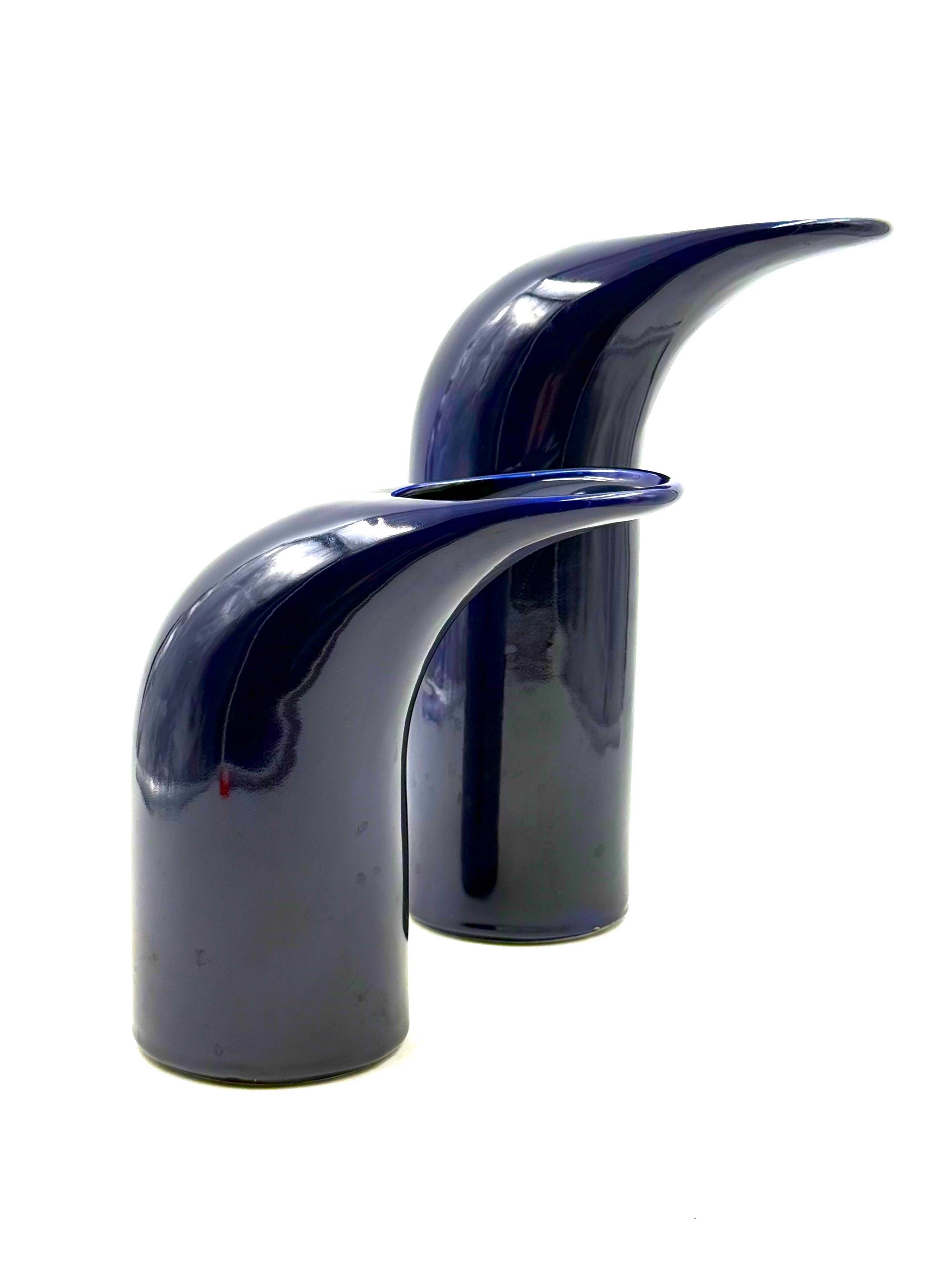 Space age set of 2 blue ceramic vase, Italy ca. 1970