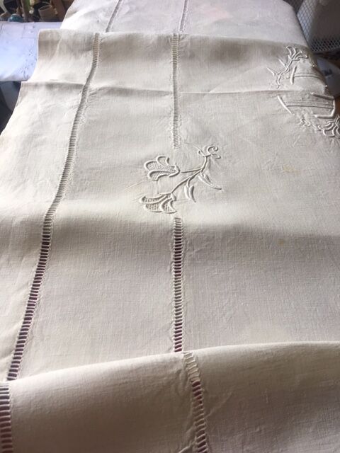 Old linen sheet embroidered hand and monogram t t 226 cm x 324 cm