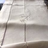 Drap lin ancien brodé main et monogramme t t 226 cm x 324 cm