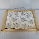 10 antique glasses with silver trim – French glassware, around 1950