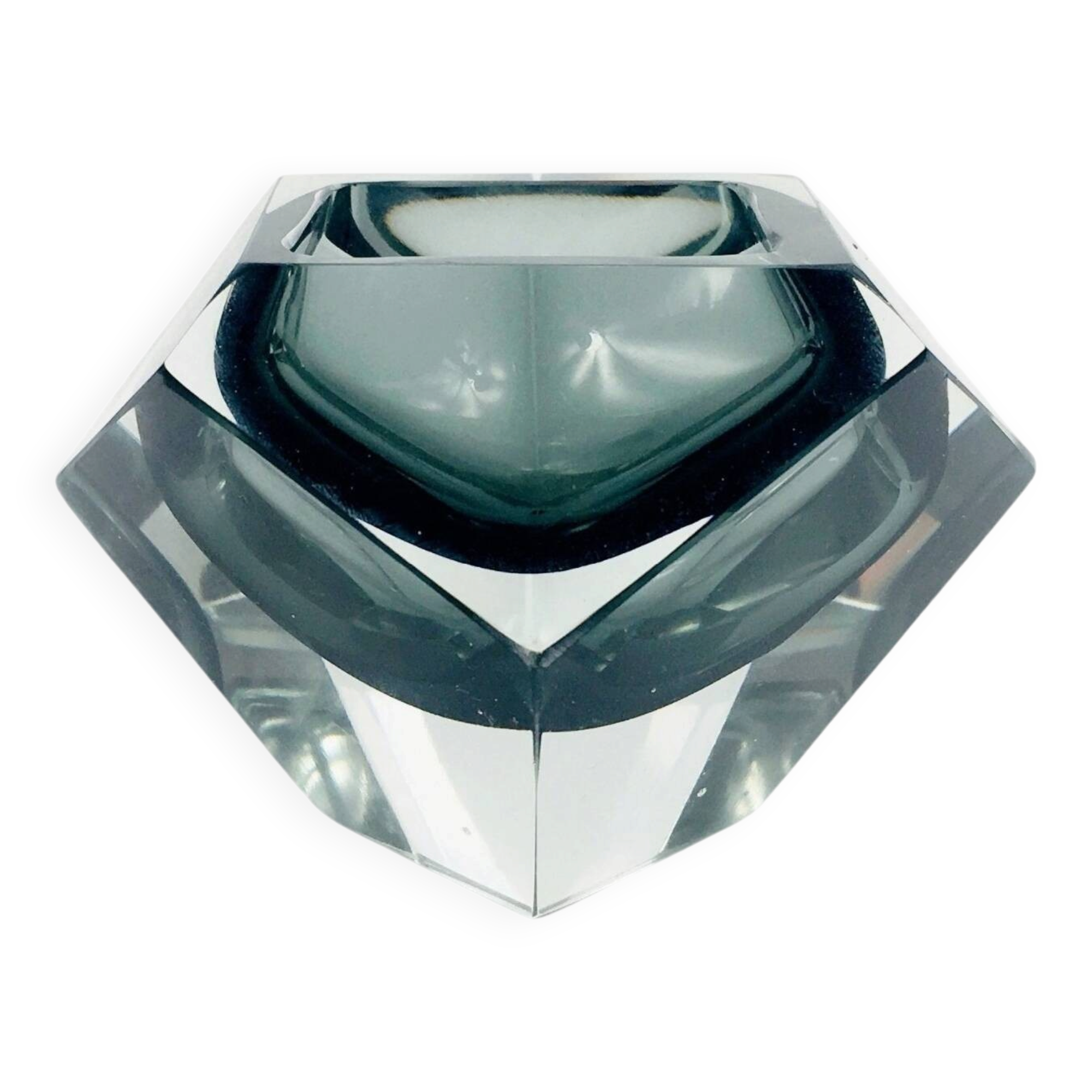 Diamond-Shaped Murano Glass Catchall by F. Poli for Seguso, Italy, 1970s