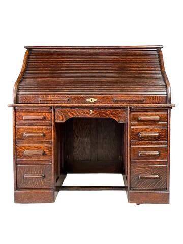 American roll-top desk, solid oak, Czechoslovakia, 1930s