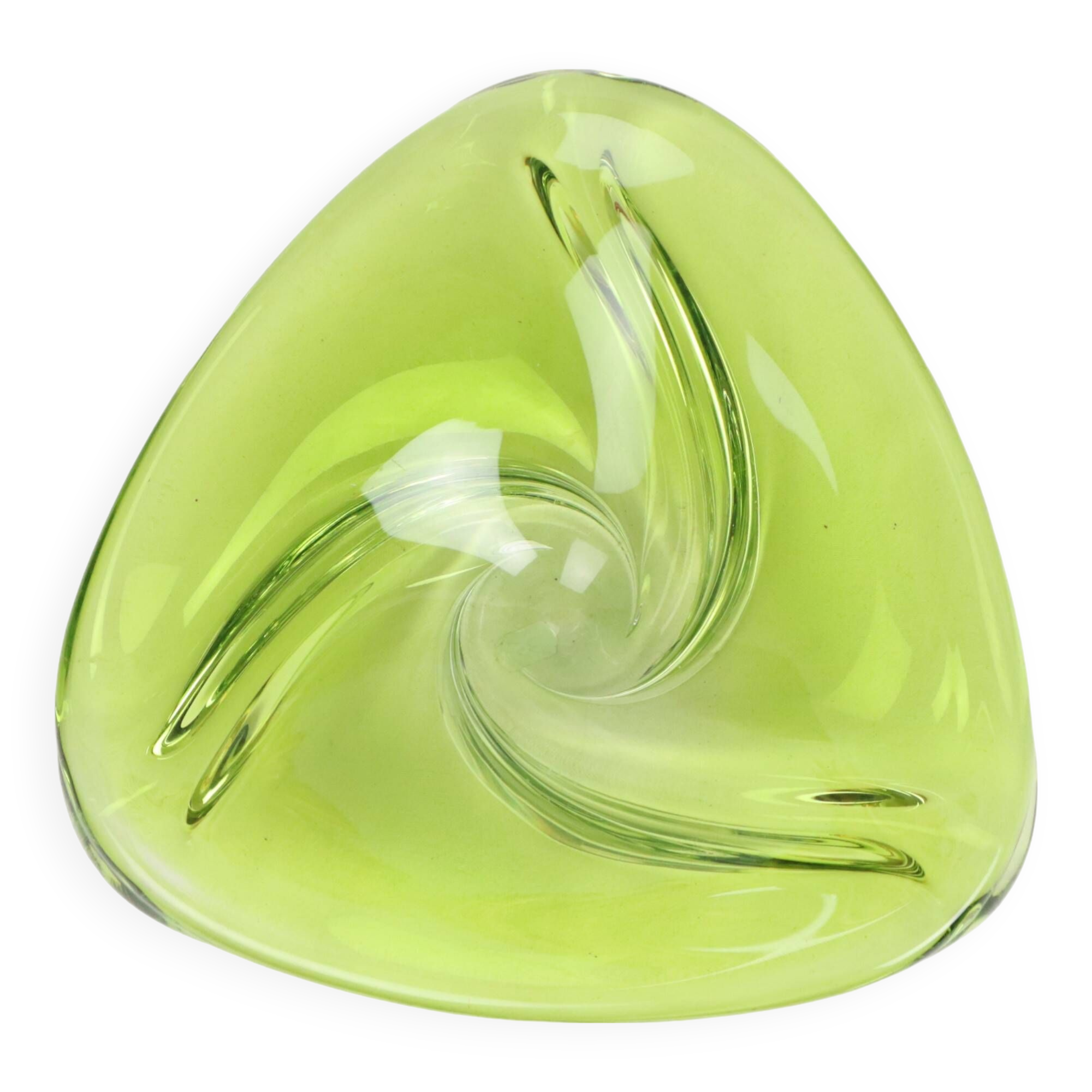 Vintage Green Crystal Bowl Val Saint Lambert 1960s