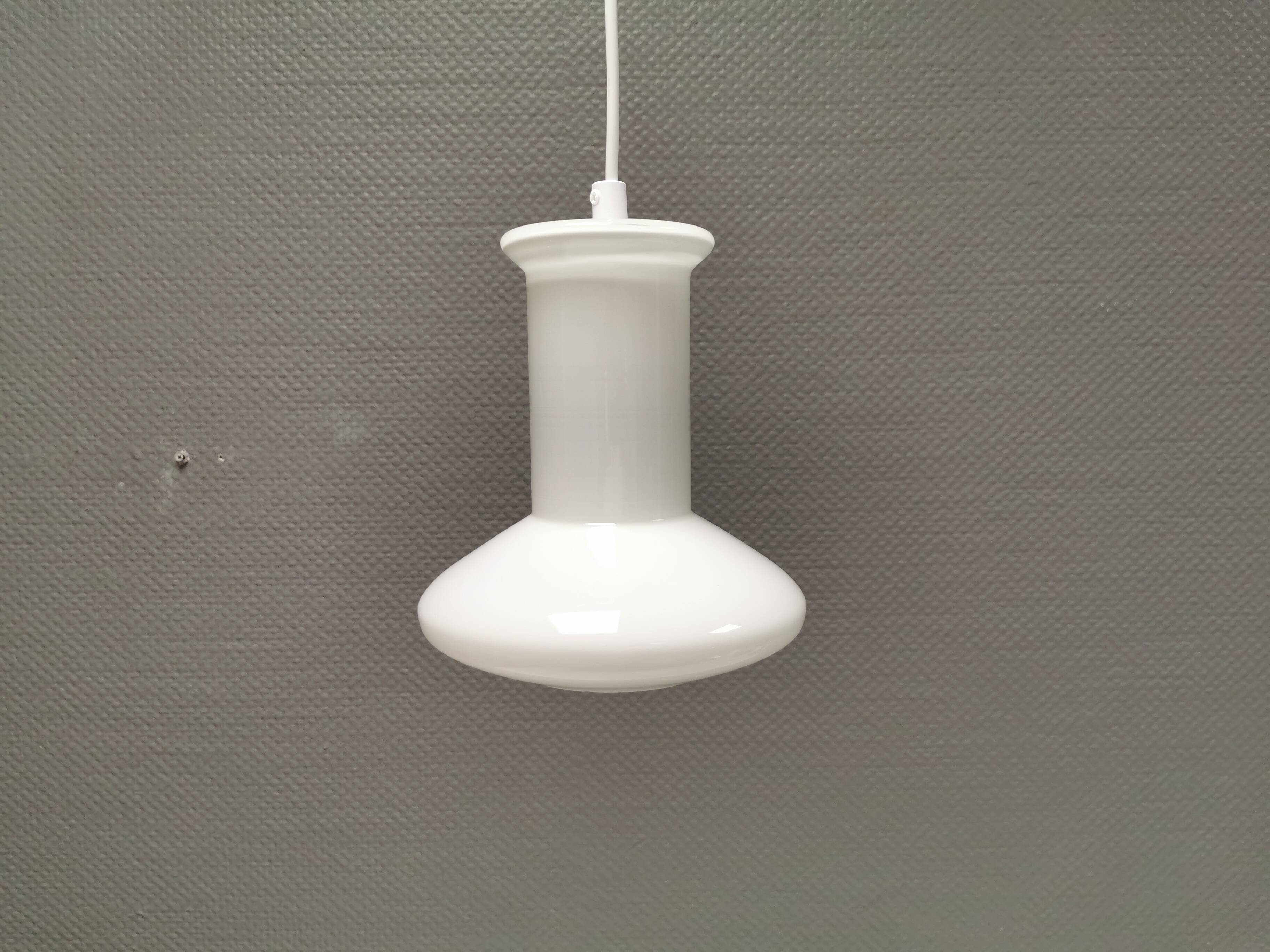 Double layered opal glass lamp, produced at Holmegaard Glassworks for Lyskaer Lighting, Denmark 70s