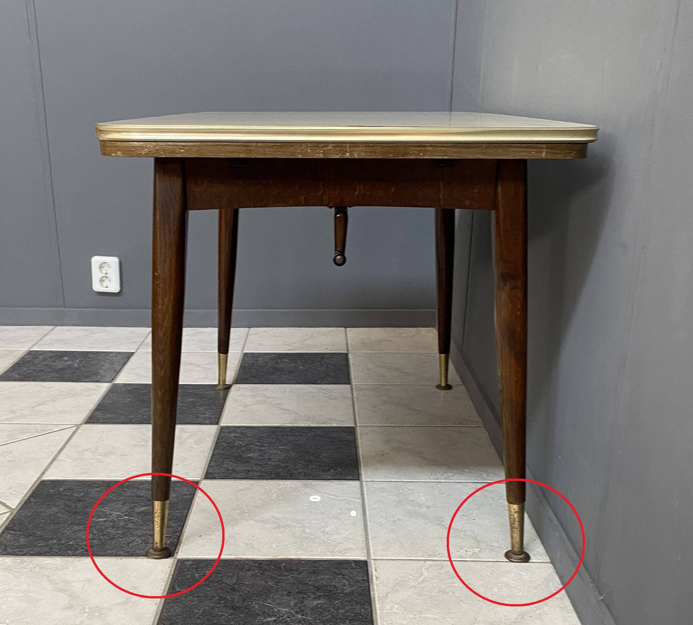 cream and green color 1960s formica dining table enlarge and changing in height