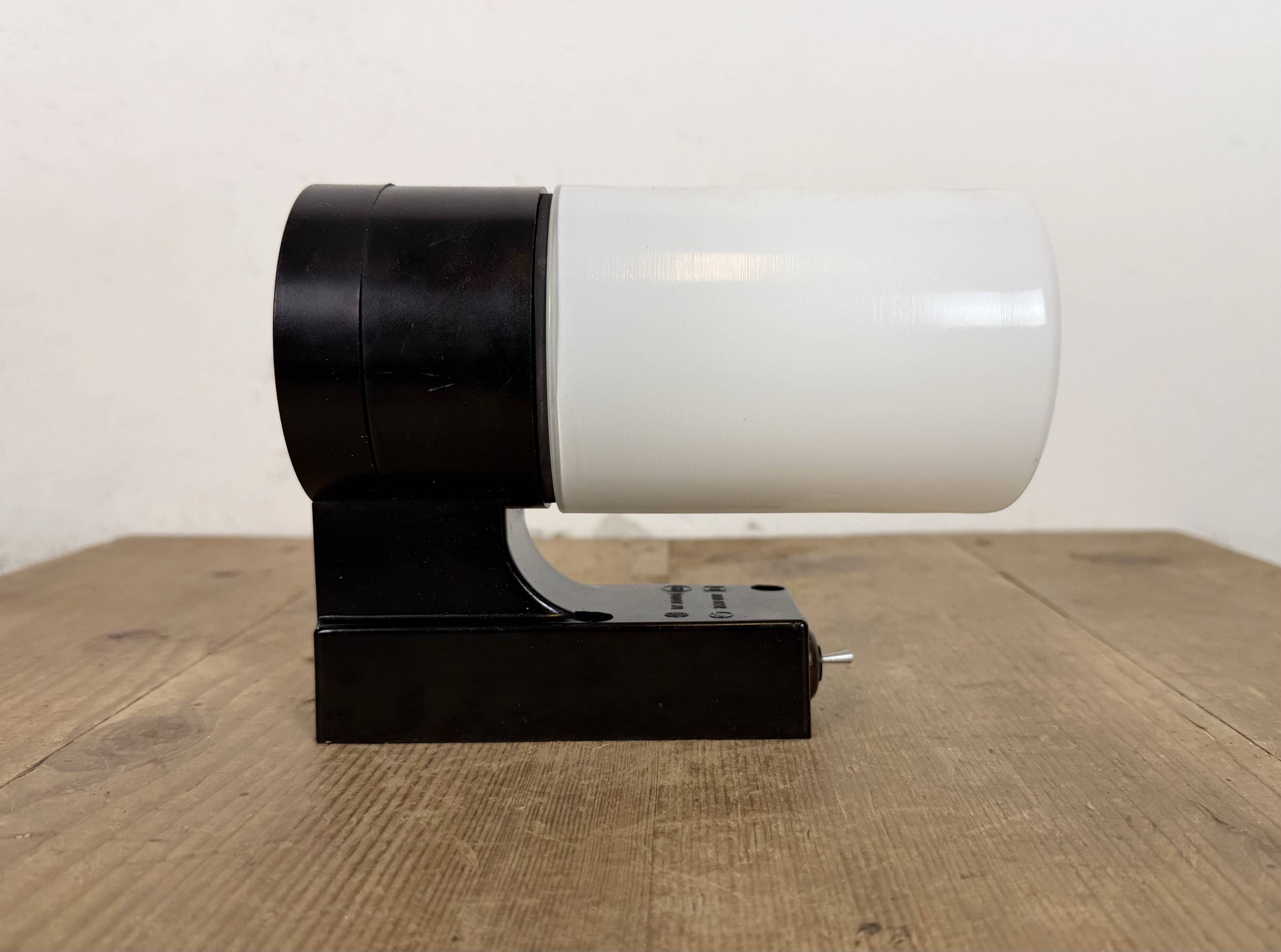 Industrial Brown Bakelite Wall Light with Milk Glass, 1960s