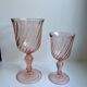 Set of 6 vintage Rosaline twisted pink glass wine glasses