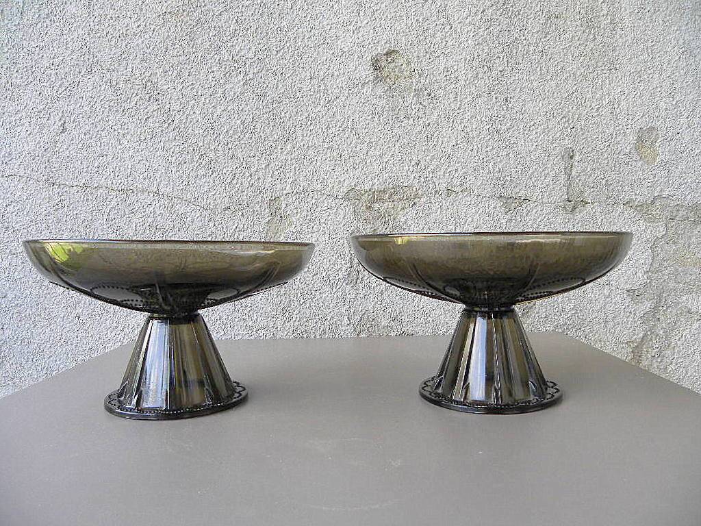 Pair of tazza glass compote cups, circa 1950 - 1970