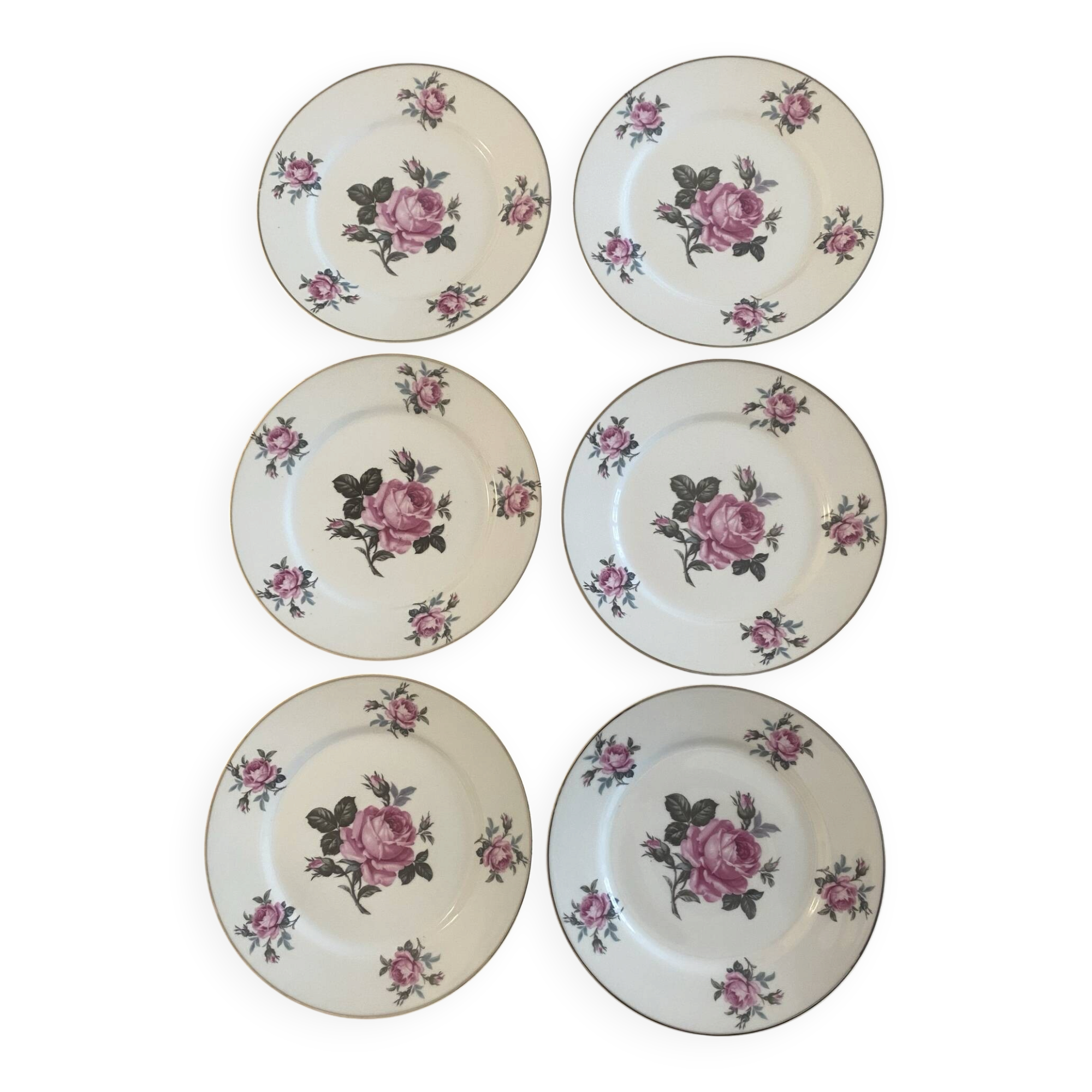 Set of 6 Limoges porcelain plates by Michelaud Frères – decorative f