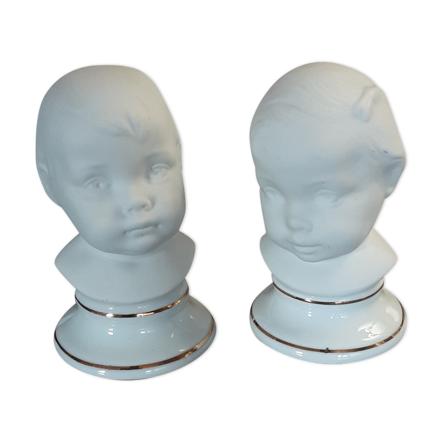 2 bustes fille et garçon - biscuit porcelaine vintage