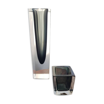 Pair of Sommerso vases in black Murano glass