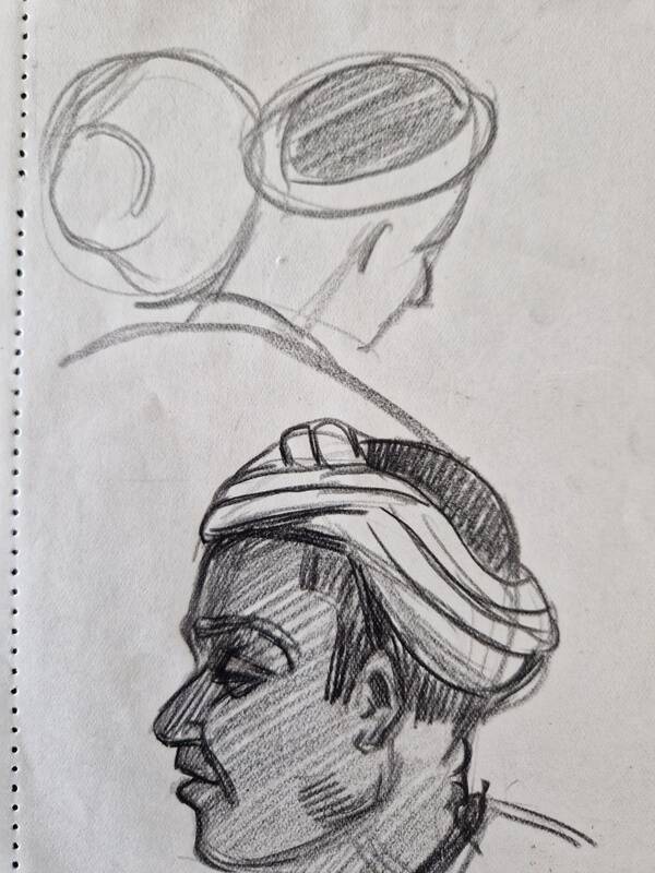 Hélène Vogt (1902-1994) - Dessin au fusain sur papier - Portrait marocain