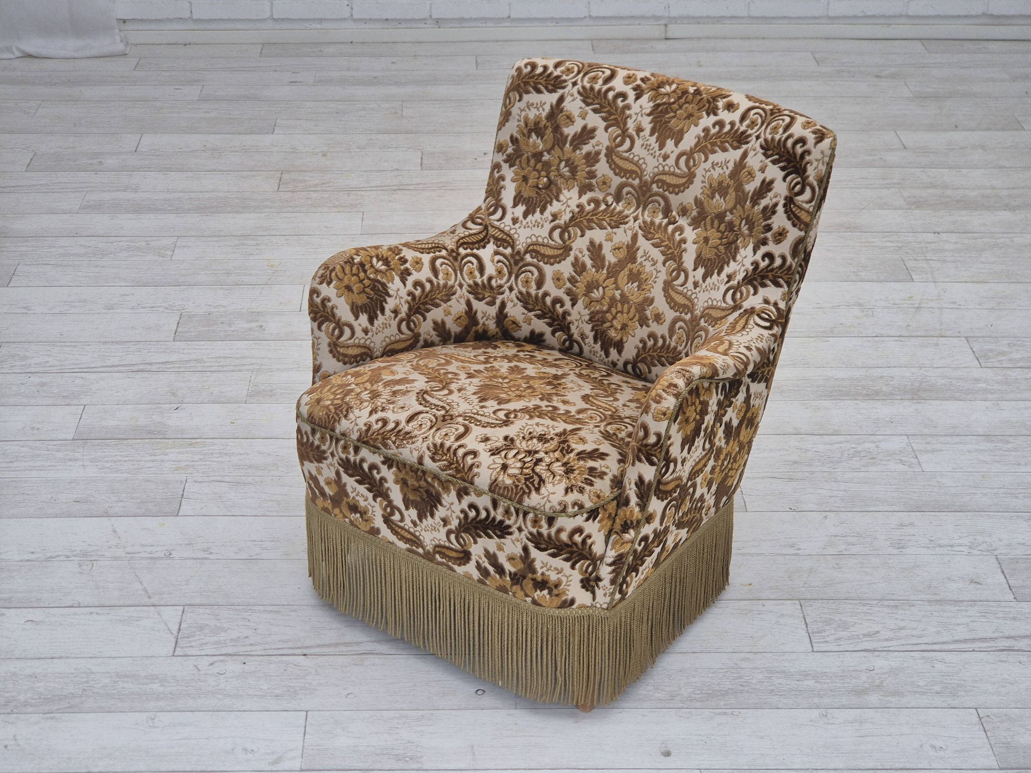 1960s, Danish armchair, furniture velour fabric, ash wood.