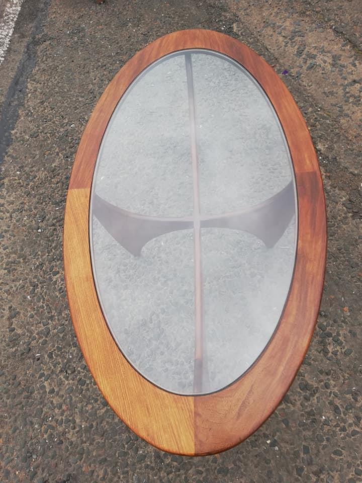 Oval Teak Astro Coffee Table with Glass Top by Victor Wilkins for G-Plan, 1960s