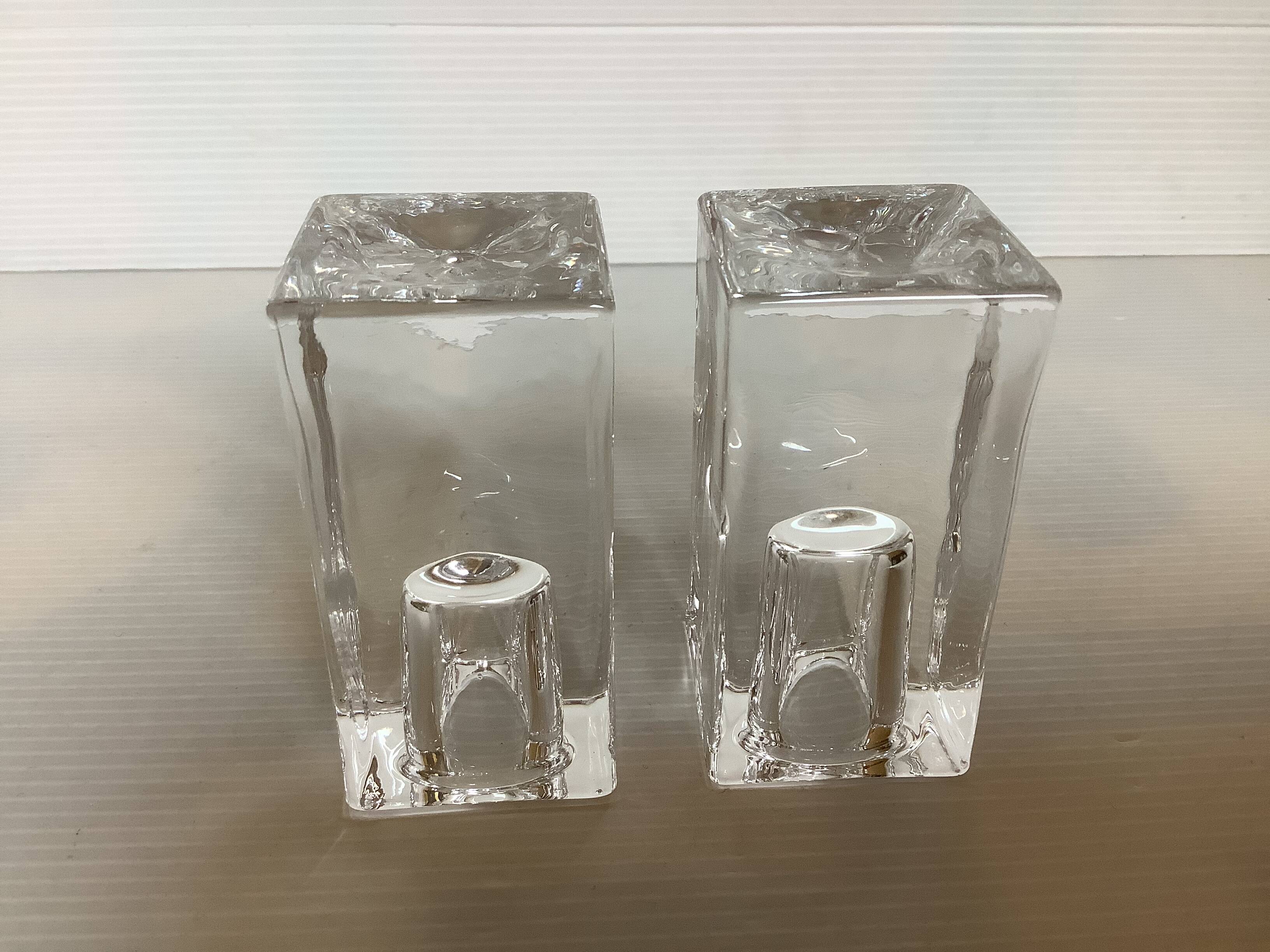 Pair of ice glass candlesticks