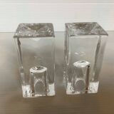 Pair of ice glass candlesticks