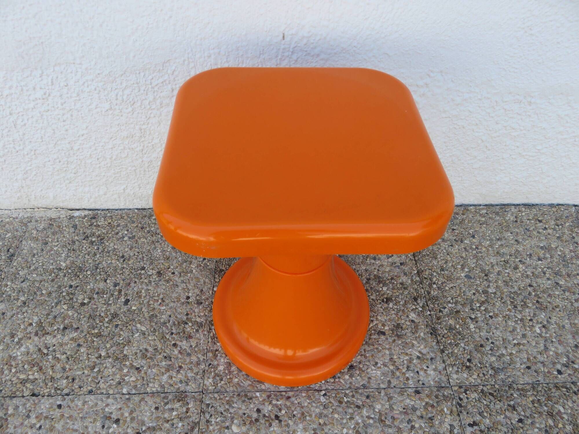 "Selup" orange plastic stool, pure 1970s design, France.