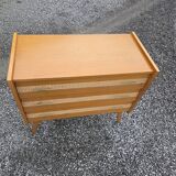 Commode vintage en chêne et cannage des années 60