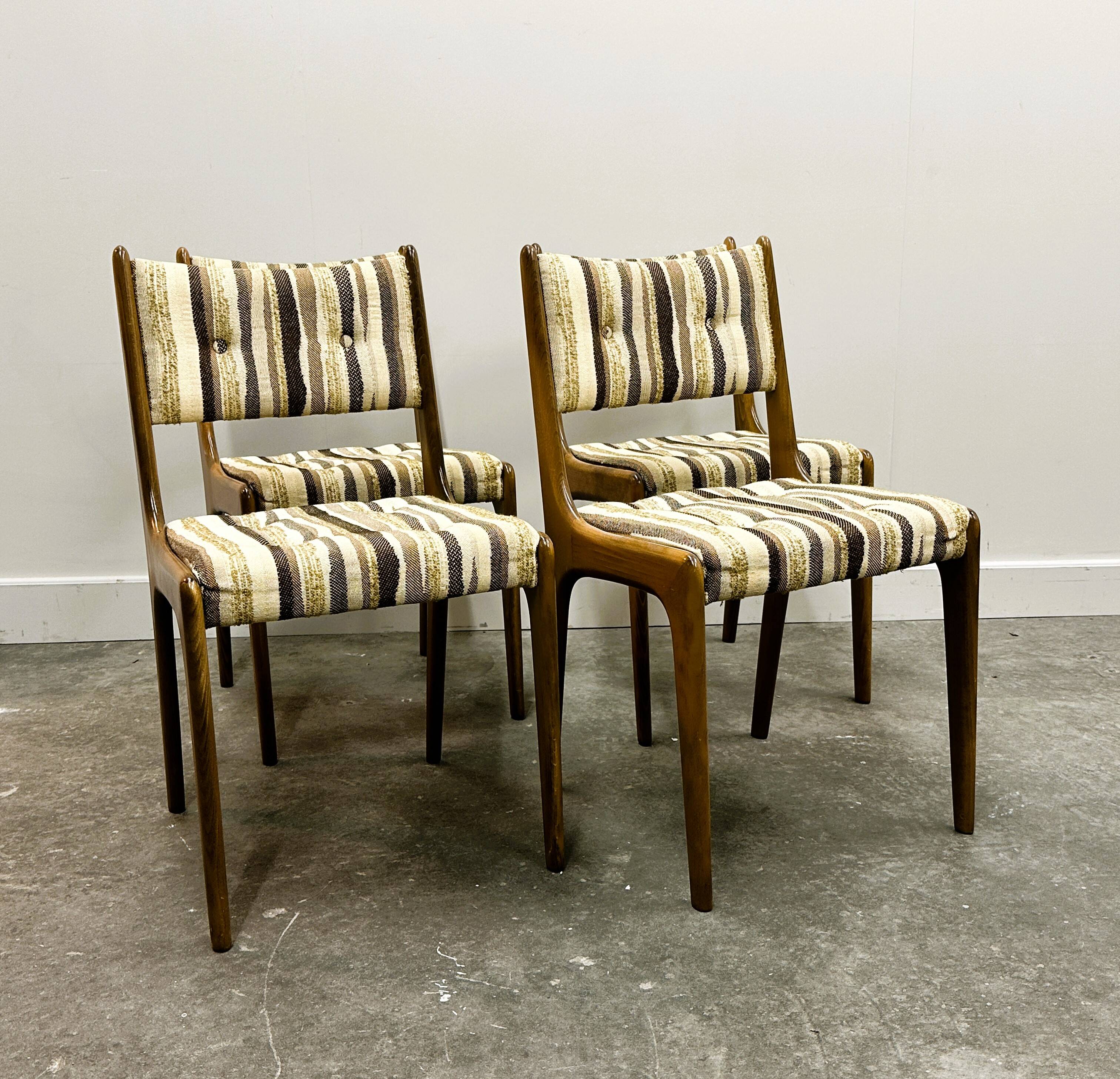 Set of 4 Teak Danish Dining Chairs with Original Fabric, 1970s