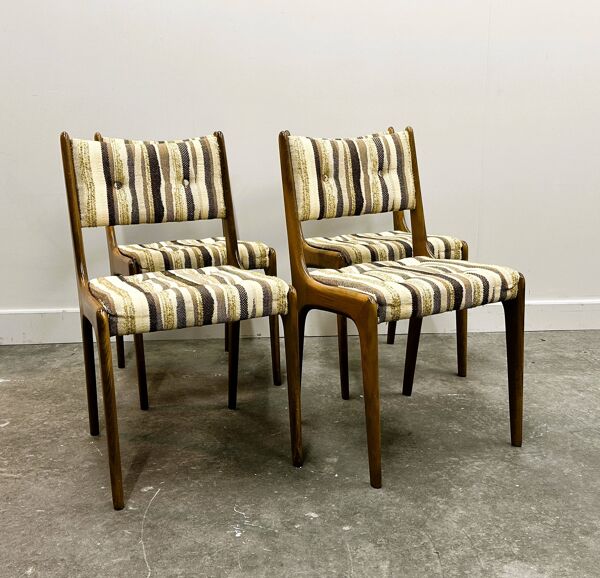 Ensemble de 4 chaises de salle à manger danoises en teck avec tissu d'origine, années 1970