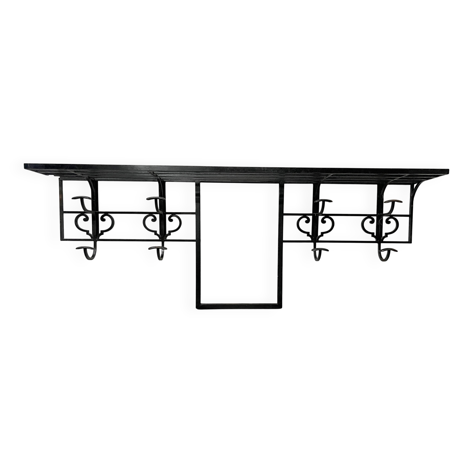 Art Deco wall coat rack in hammered wrought iron, 20th century.