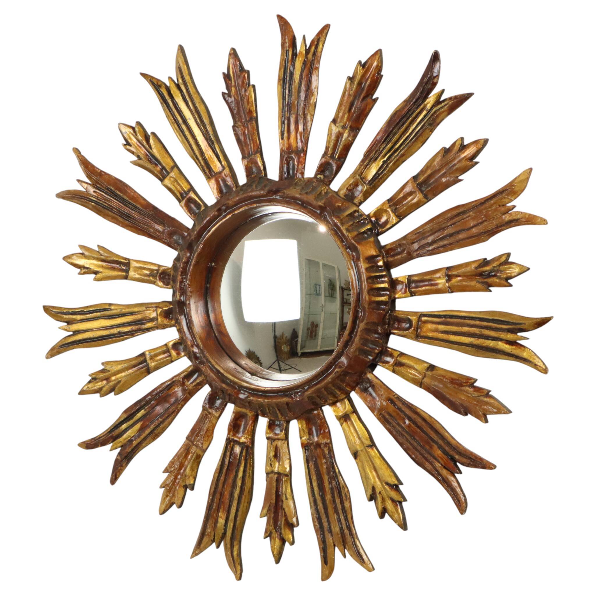 Vintage Wooden Sun Mirror Sunburst Gold Fifties 52cm